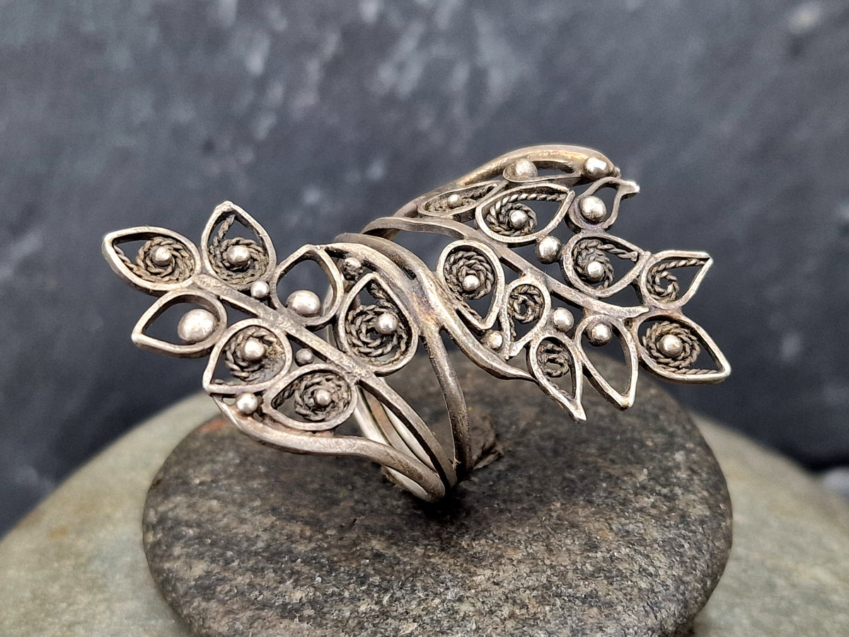 LeoLars-PABE Großer Elfen Wald Filigree Ring, Gr. 58, aus 925er Silber, teilgeschwärzt, Unikat, Handarbeit