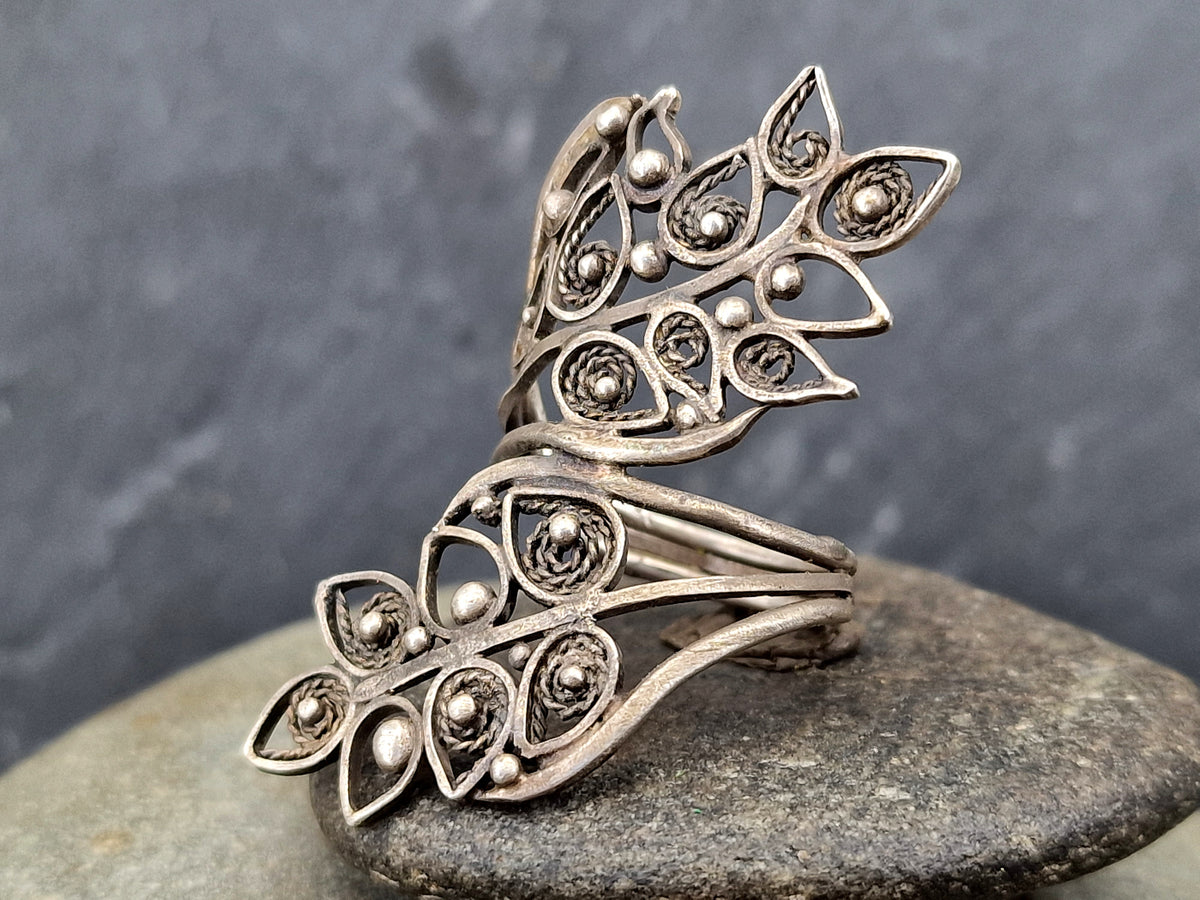 LeoLars-PABE Großer Elfen Wald Filigree Ring, Gr. 58, aus 925er Silber, teilgeschwärzt, Unikat, Handarbeit