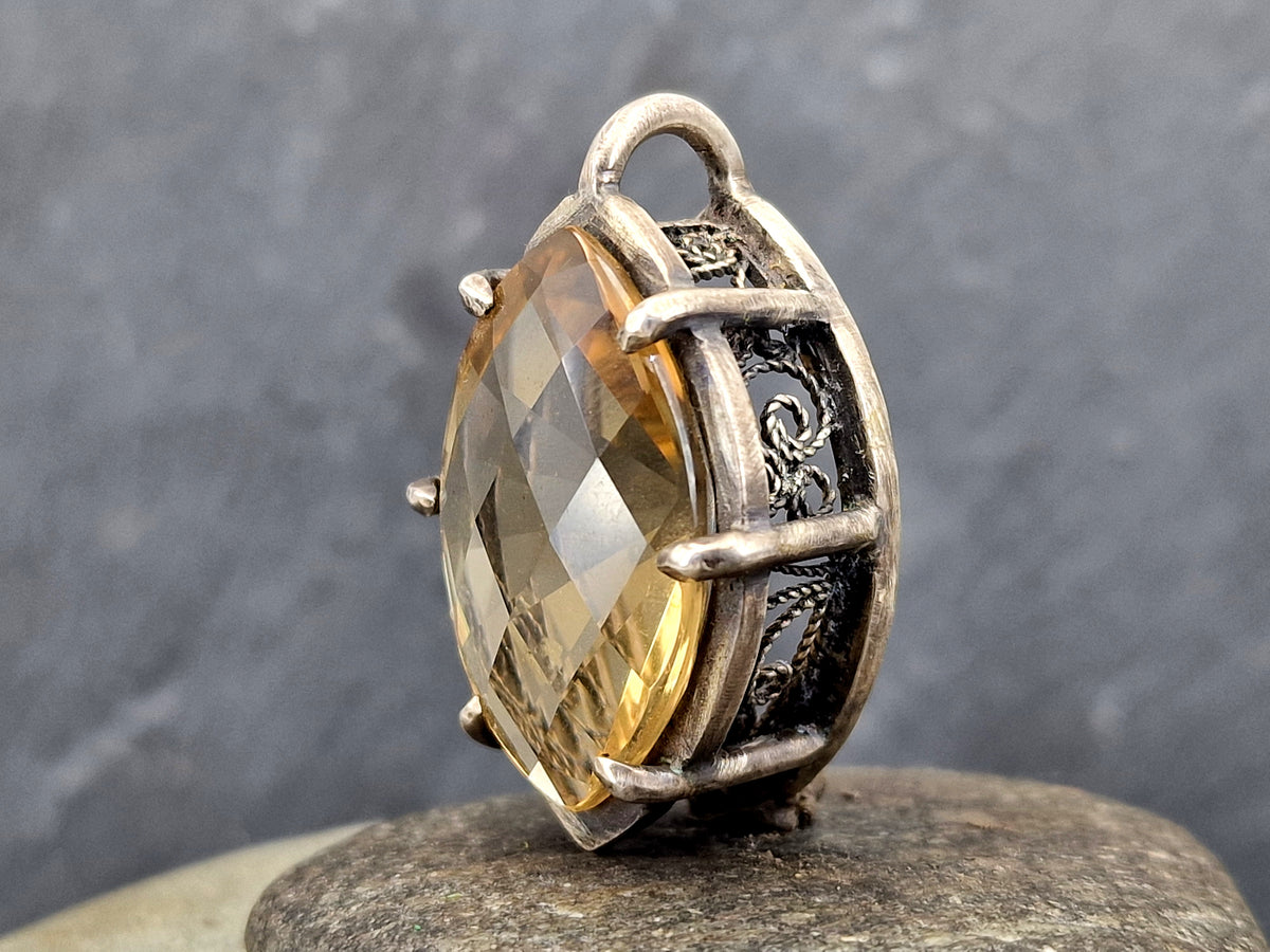 LeoLars-PABE Magischer großer Citrin Anhänger aus 925er Silber, Mystisch, Filigree, teilgeschwärzt, Unikat, Handarbeit