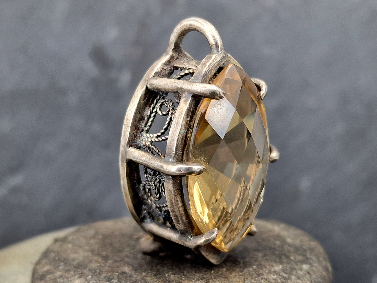 LeoLars-PABE Magischer großer Citrin Anhänger aus 925er Silber, Mystisch, Filigree, teilgeschwärzt, Unikat, Handarbeit