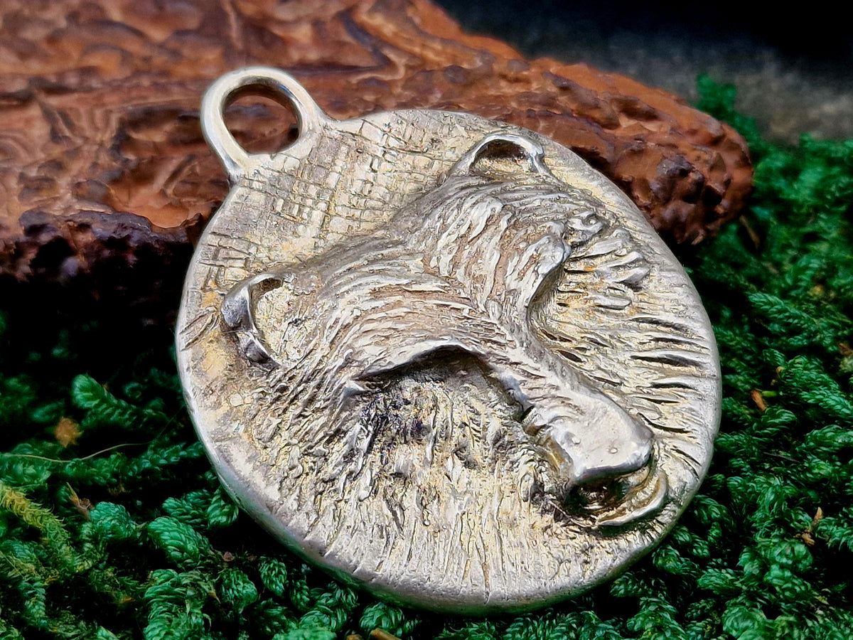 LeoLars-PABE Design Anhänger, Bär, massiv aus 925er Silber, handgeschnitzt und gegossen, Hexer Style, Unisex, Unikat, Handarbeit