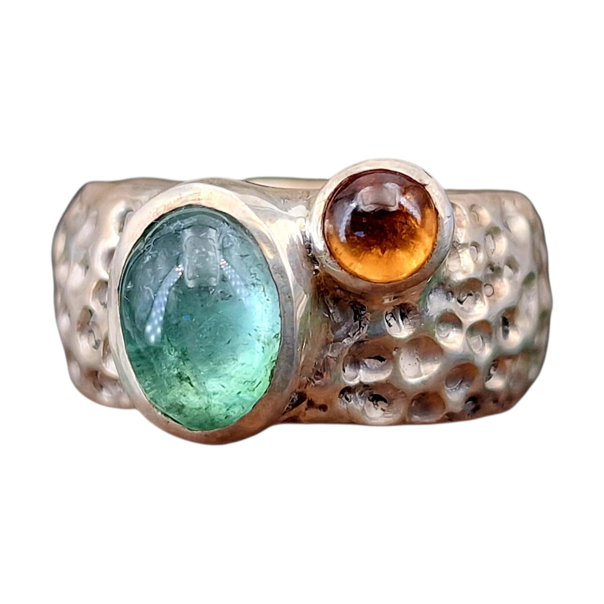 LeoLars-PABE Design Ring, Gr. 57, aus 925er Silber im Bubble Design mit Turmalin und Mandarin Granat, massiv, Unikat, Handarbeit