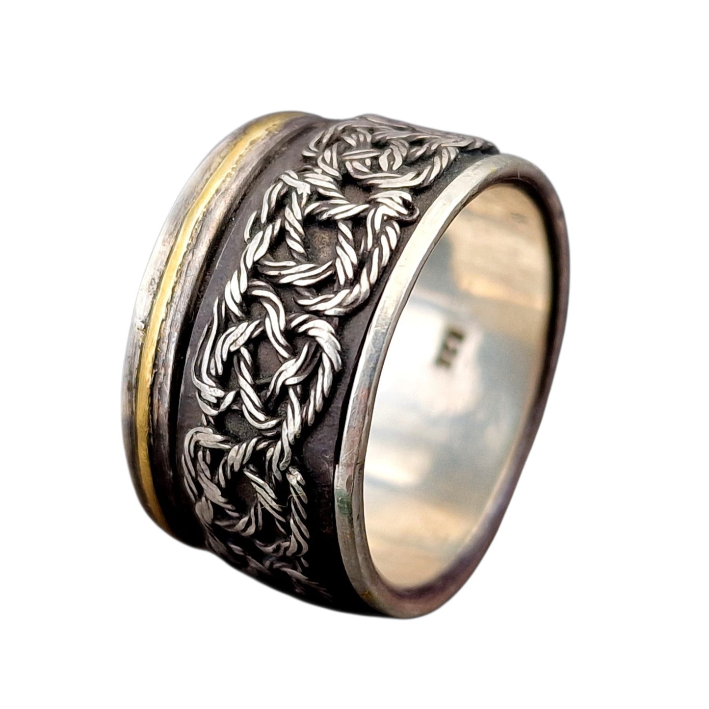 Spinner Design Ring aus 925er Silber und einem 585er Gelbgold Band, mit Filigree Elementen und teilgeschwärzt, Gr. 61 (19,5), Unisex, Unikat, Handarbeit
