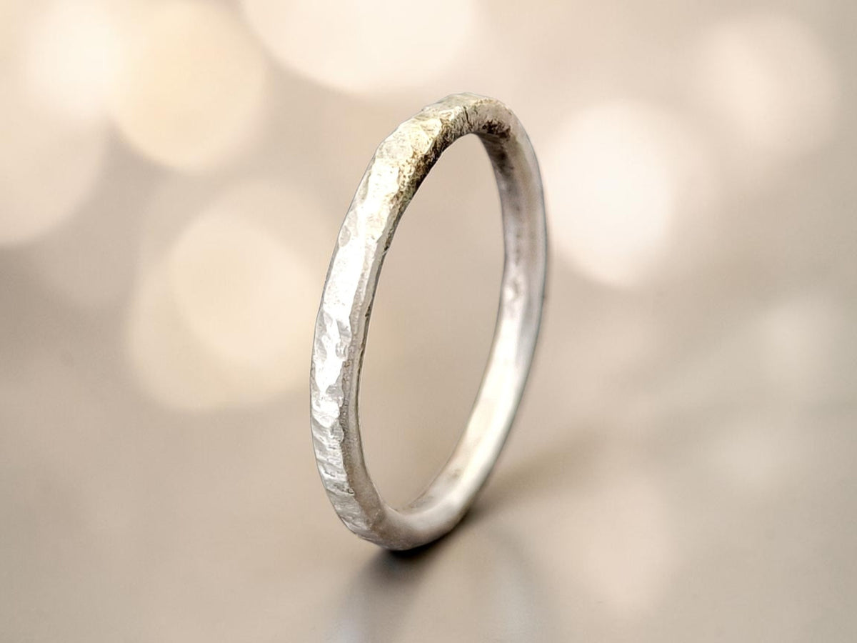 Handgeschmiedeter, gehämmerter Silber Design Ring, 925er Silber, Vorsteckring, Stapelring, Gr.56(18), Unikat, Handarbeit