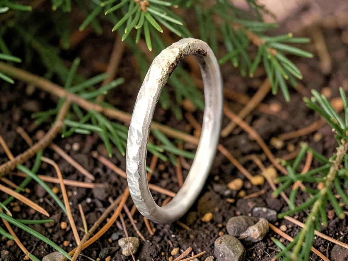 Handgeschmiedeter, gehämmerter Silber Design Ring, 925er Silber, Vorsteckring, Stapelring, Gr.56(18), Unikat, Handarbeit