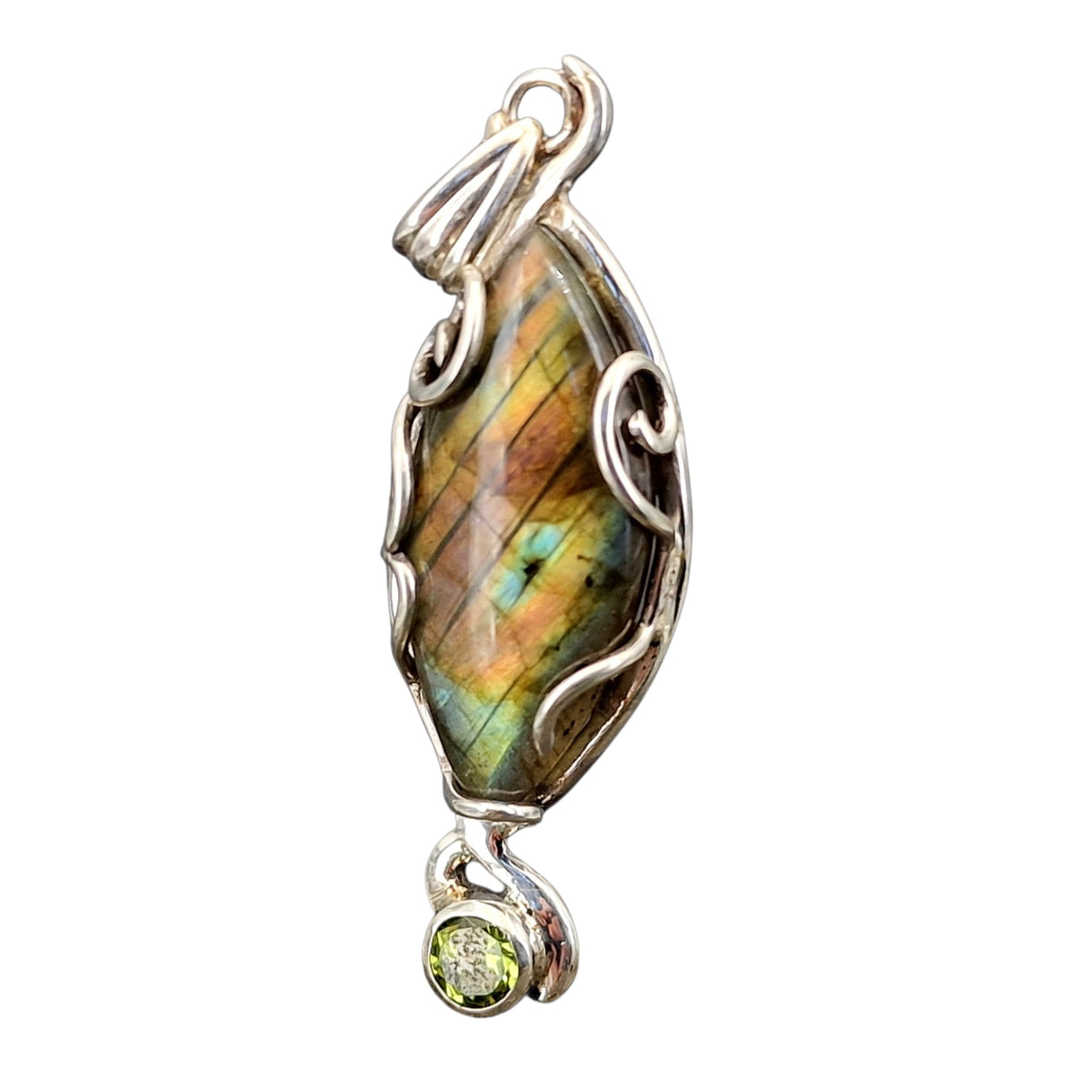 Magisch mystischer Anhänger, Labradorit und Peridot, 925er Silber, Unikat, Unisex, Handarbeit