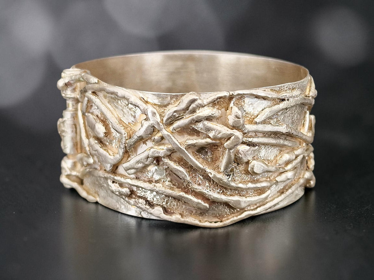 Massiver, schwerer, großer Armreif aus 925er Silber, organisches Design, verwurzelt, verwachsen, Unisex, Unikat, Handarbeit