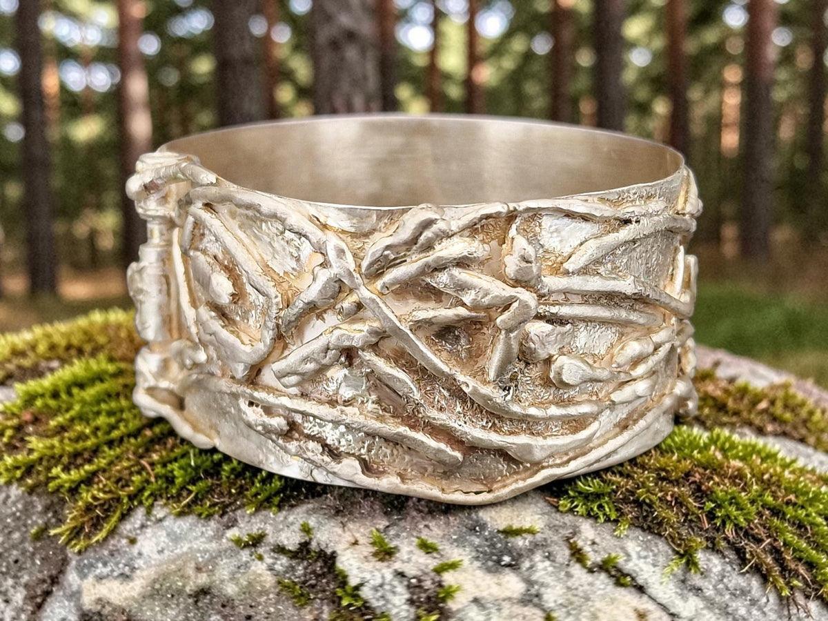 Massiver, schwerer, großer Armreif aus 925er Silber, organisches Design, verwurzelt, verwachsen, Unisex, Unikat, Handarbeit