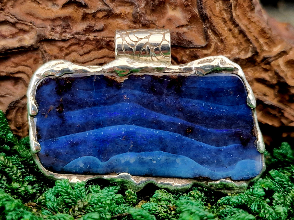 Boulder Opal "Meeresrauschen" Design Anhänger, 925er Silber, Picture Stone, verschiedene Blautöne, Unisex, Unikat, Handarbeit