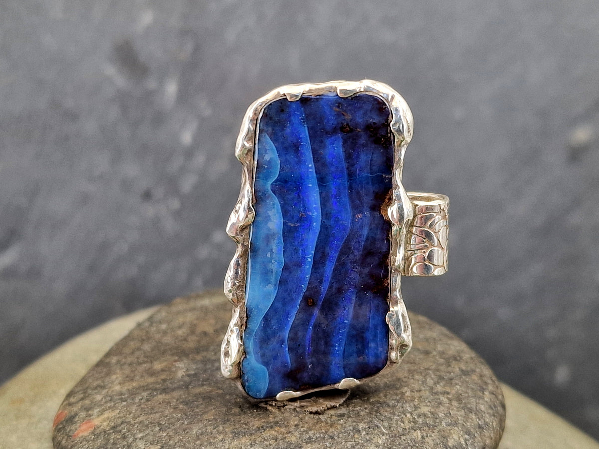 Boulder Opal "Meeresrauschen" Design Anhänger, 925er Silber, Picture Stone, verschiedene Blautöne, Unisex, Unikat, Handarbeit