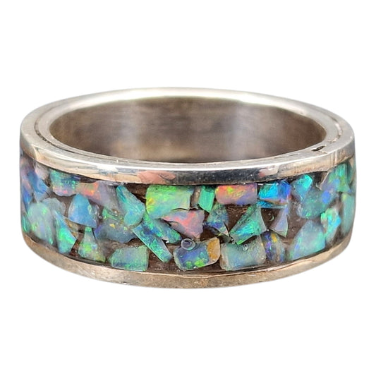 Lightning Ridge Opalchips Design Ring, Gr. 65-66 (20,8), aus 925er Silber, Multicolor Opale 360 Grad in Kunstharz, Nr.2, Unisex, Unikat, Handarbeit