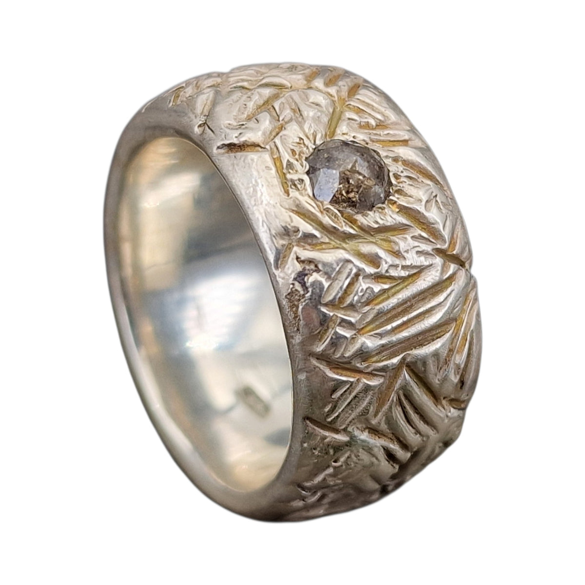 Massiver Diamant Design Ring, Gr.61 (19,5), aus 925er Silber, wild schraffierte Oberfläche, Unisex, Unikat, Handarbeit