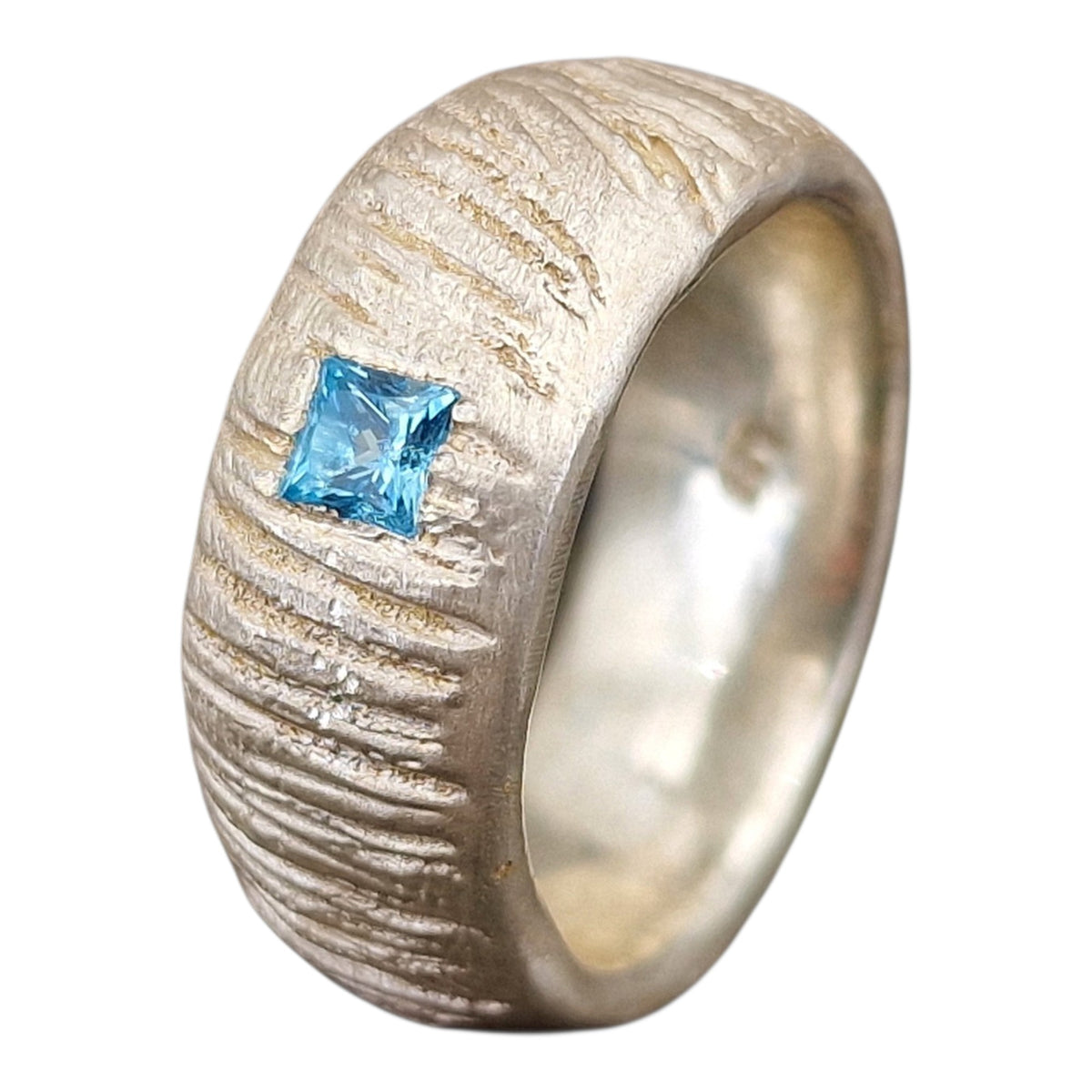 Massiver Wellen Design Ring mit Blautopas, 925er Silber, Gr. 58 (18,5), Unikat, Handarbeit