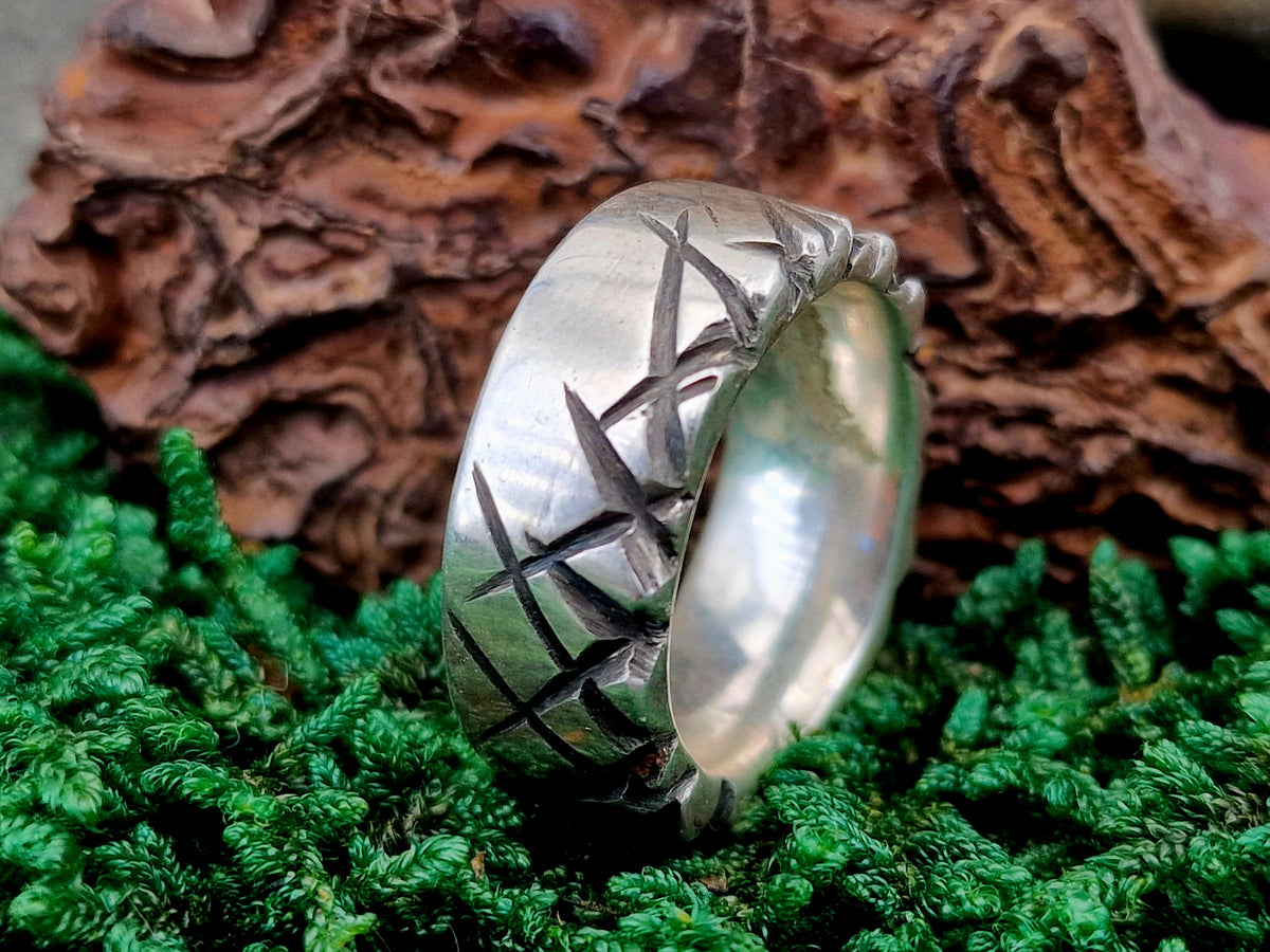 Massiver Tribal Design Ring, Gr.61 (19,5), aus 925er Silber, teilgeschwärzt, Handarbeit, Unikat, Unisex