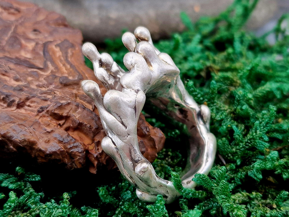 Kunstvoller und massiver "Anti Gravity" Design Ring aus mattiertem 925er Silber, Gr.57 (18,3), außergewöhnlich, massiv, Unikat, Handarbeit