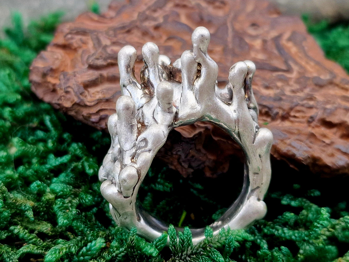 Kunstvoller und massiver "Anti Gravity" Design Ring aus mattiertem 925er Silber, Gr.57 (18,3), außergewöhnlich, massiv, Unikat, Handarbeit