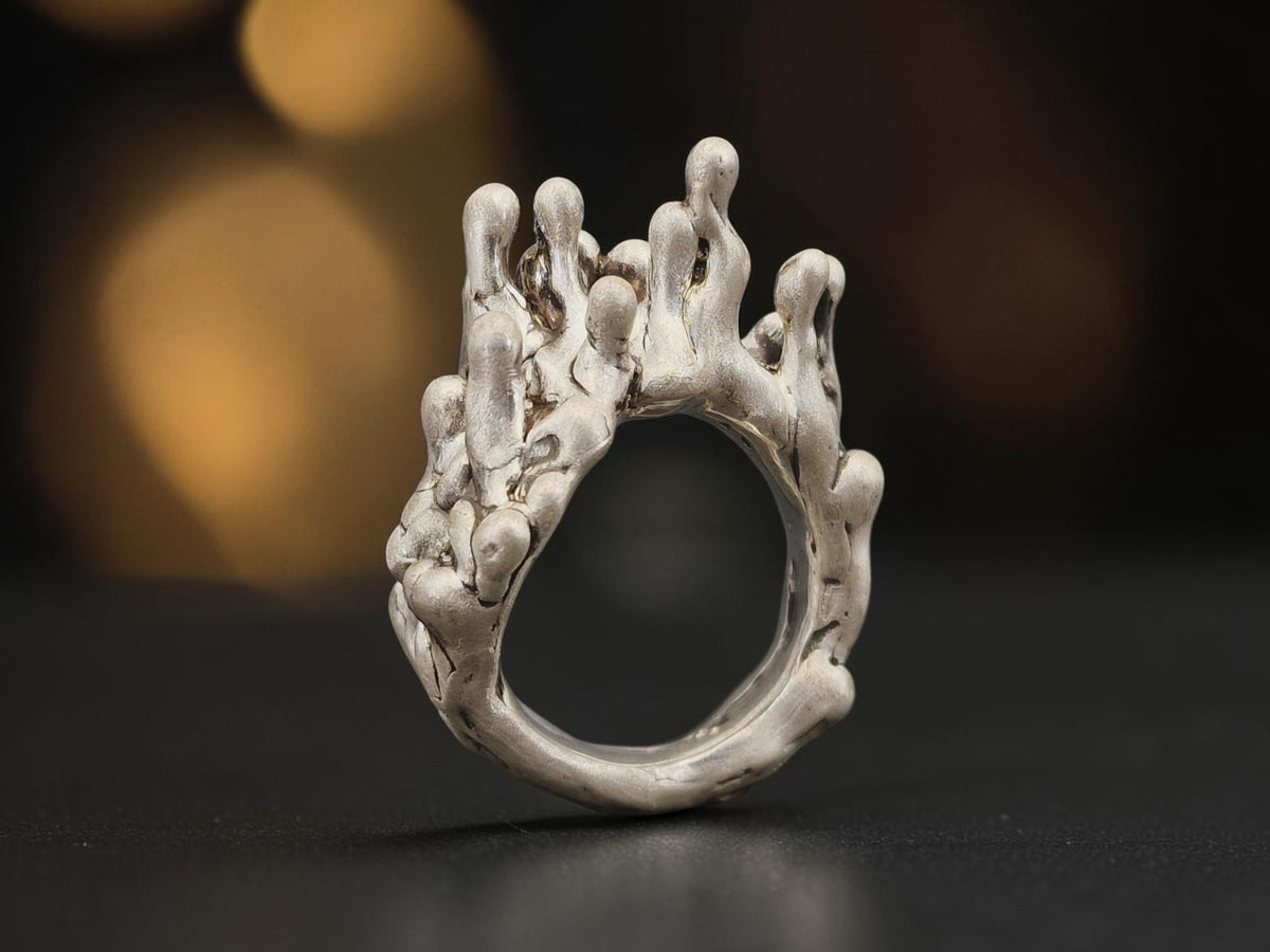 Kunstvoller und massiver "Anti Gravity" Design Ring aus mattiertem 925er Silber, Gr.57 (18,3), außergewöhnlich, massiv, Unikat, Handarbeit