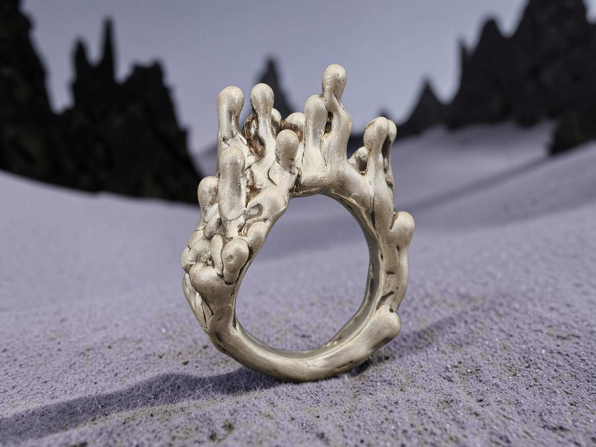 Kunstvoller und massiver "Anti Gravity" Design Ring aus mattiertem 925er Silber, Gr.57 (18,3), außergewöhnlich, massiv, Unikat, Handarbeit