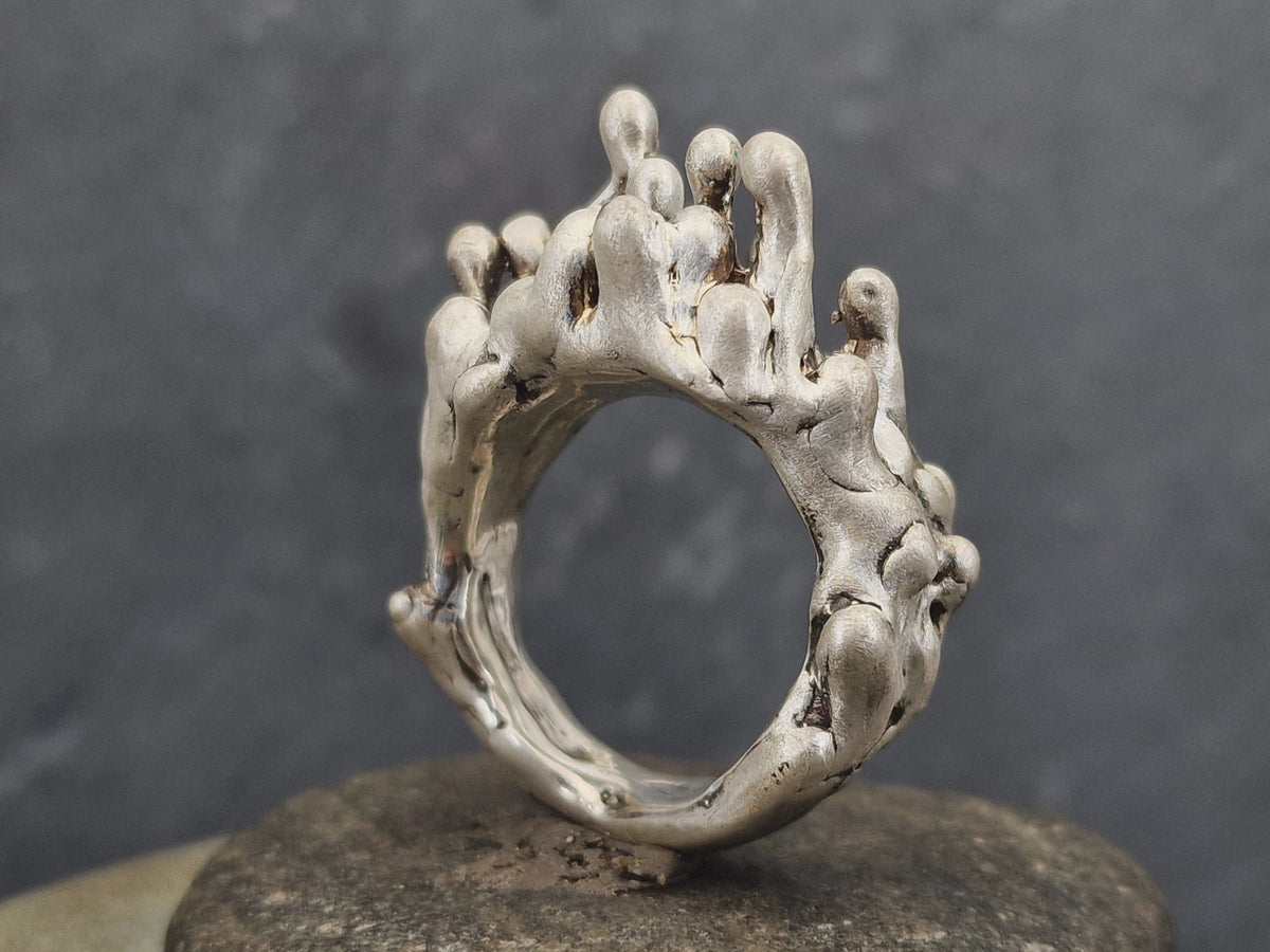 Kunstvoller und massiver "Anti Gravity" Design Ring aus mattiertem 925er Silber, Gr.57 (18,3), außergewöhnlich, massiv, Unikat, Handarbeit