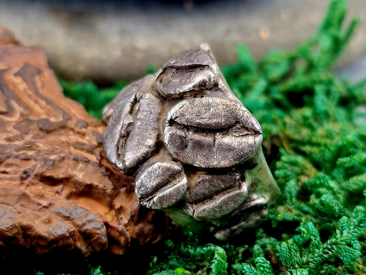 Teilgeschwärzter Kaffeebohnen Design Ring aus 925er Silber, echte abgeformte Kaffeebohnen, massiv, Unikat, Handarbeit