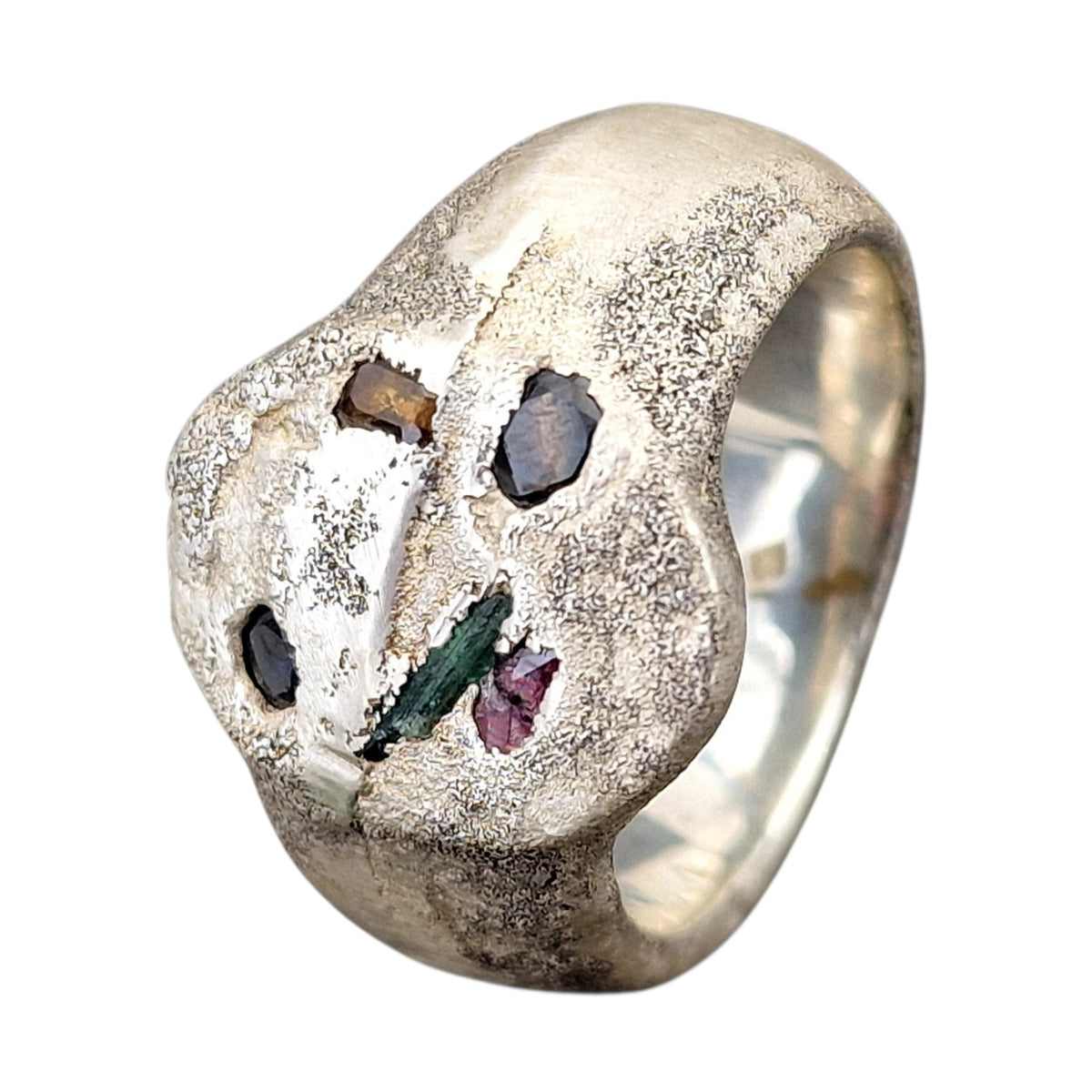 Chaos Sandguss Design Ring aus 925er Silber, Gr.62 (19,7), Siegelring Optik, versch. Edelsteine, Unikat, Handarbeit, Unisex, Nr. 166