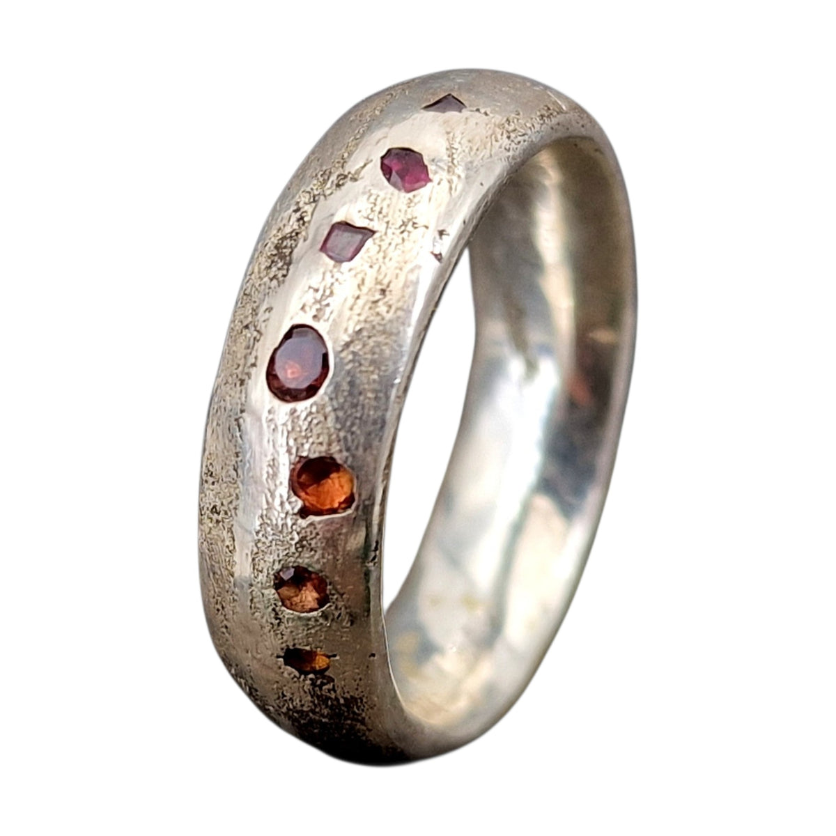 Sandguss Design Chaos Ring, aus 925er Silber, Gr. 55 (17,5), mit Saphiren und Rubin, Unikat, Handarbeit, Nr. 167
