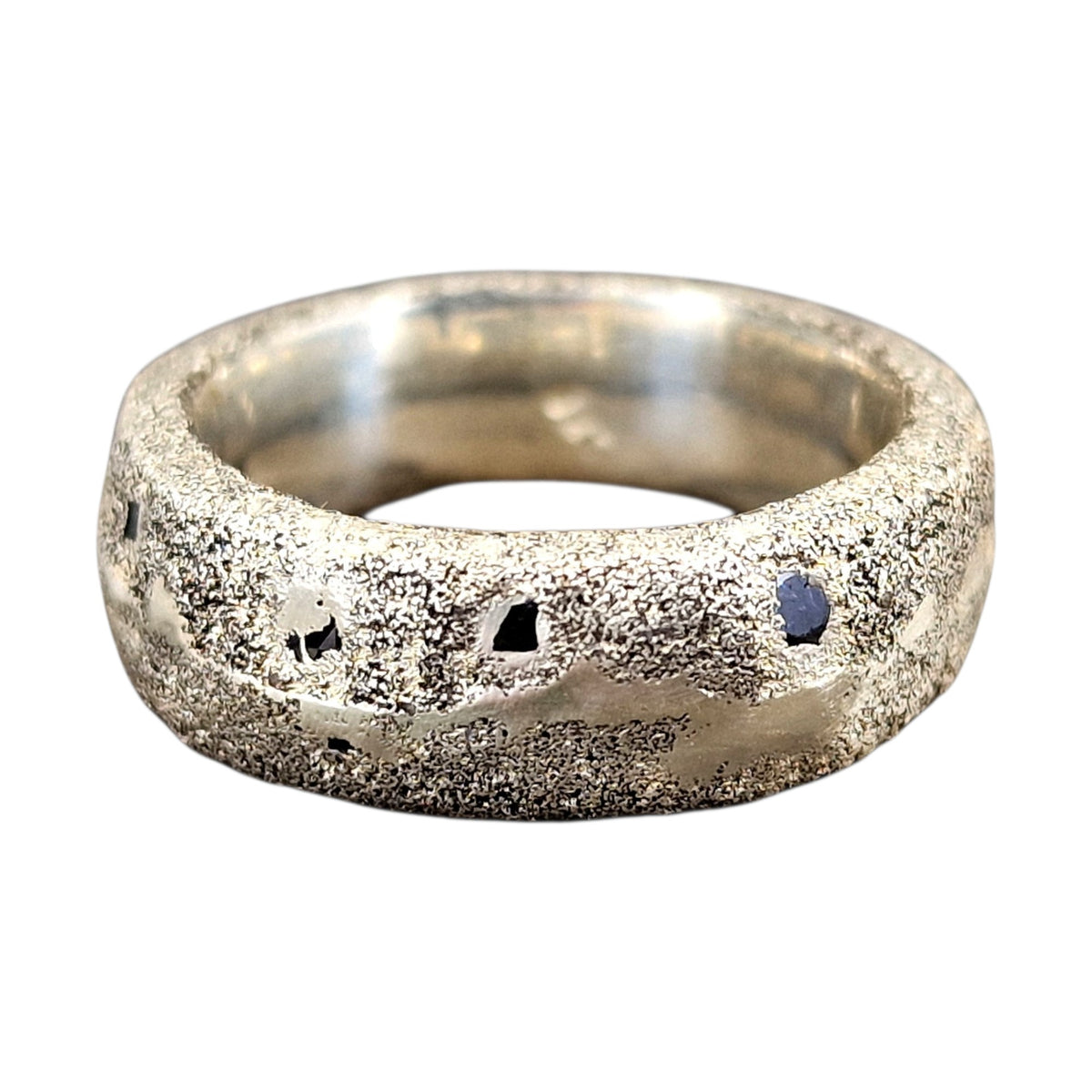 Sandguss Design Chaos Ring, Gr. 57 (18,3), 925er Silber typische Oberflächen Struktur, mit blauen Saphiren, Unikat, Handarbeit, Nr. 168