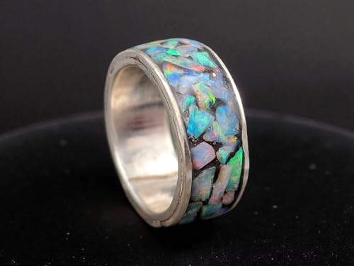LeoLars-PABE Lightning Ridge Opalsplitter Design Ring, Gr. 55/56 (17,8), aus 925er Silber, Opalmosaik in Multicolor, Unikat, Handarbeit