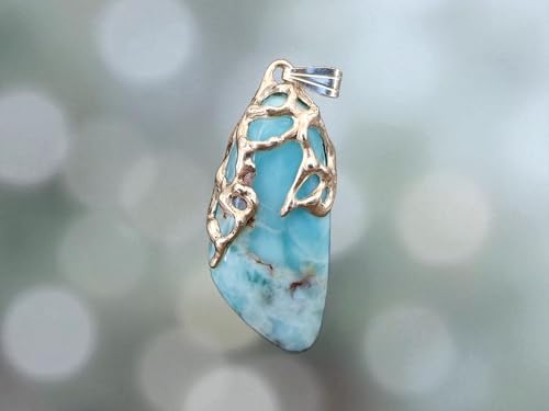 LeoLars-PABE Larimar Design Anhänger aus 925er Silber, organische Gitter Struktur, herrliches Karibik blau, Unikat, Design, Unisex, Handarbeit