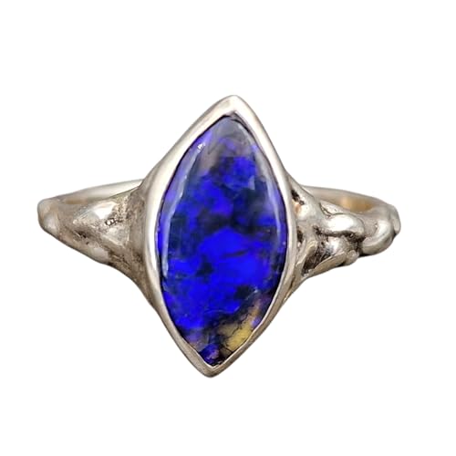 LeoLars-PABE Lightning Ridge Black Chrystal Opal Design Ring, Gr.56 (18), aus 925er Silber, Lila Opalfeuer, Ringschiene Tropfendesign, Unikat, Handarbeit