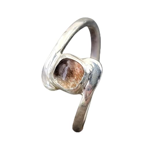 LeoLars-PABE Moos Aquamarin Ring, Gr. 56(18) aus 925er Silber, geschwungene Ringschiene, Aquamarin grau-braun mit Schimmer, Unikat, Handarbeit