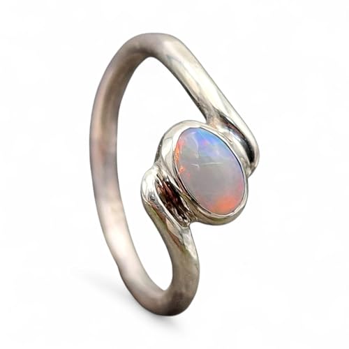 LeoLars-PABE Lightning Ridge Opal Design Ring, Gr.53 (17), aus 925er Silber, Opal mit mehrfarbigem Opalfeuer, Unikat, Handarbeit