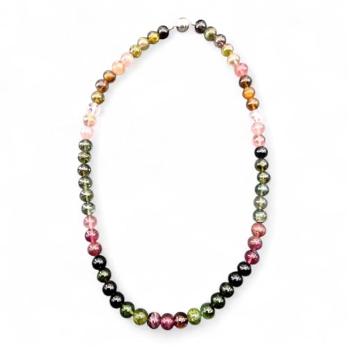LeoLars-PABE wunderschöne Turmalin Kugel Kette mit 925er Silber Magnetverschluss, verschiedene kräftige Farben, 42cm lang, auch doppelt als Armband (21cm) tragbar, Unikat, Handarbeit, Unisex