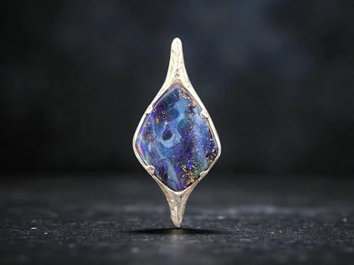 LeoLars-PABE Design Anhänger mit Boulder Opal aus 925er Silber, Picture Stone, Blick ins Universum mit schwarzem Loch, partielles buntes Opalfeuer, Unikat, Handarbeit, Unisex