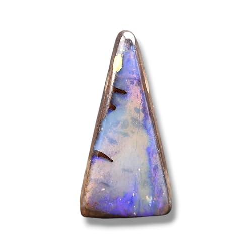 Boulder Opal mit grau/lila Opalschicht und Lila Opalfeuer, gebohrt mit 60cm Lederband, Maße: 26mmx 13,3mm x 7,6mm, Unikat, Handgeschliffen