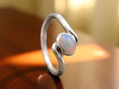 LeoLars-PABE Lightning Ridge Opal Design Ring, Gr.53 (17), aus 925er Silber, Opal mit mehrfarbigem Opalfeuer, Unikat, Handarbeit