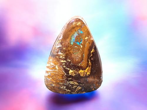 gebohrter Anhänger mit Boulder Opal und 60cm Lederband, Opal - beidseitig mit tollem Muster, partielles Opalfeuer in verschiedenen Farben, 31,5 x 23,4 x 9,4mm, Unikat, Handgeschliffen