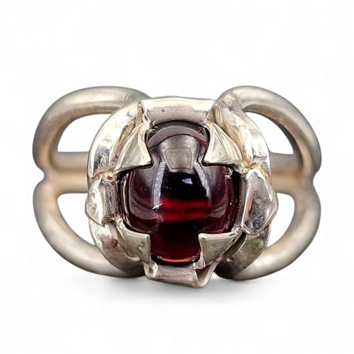 LeoLars-PABE Magisch mystischer Granat Design Ring, Gr. 59 (18,7) aus 925er Silber, Granat-blutrot als ovaler Cabochon, Magier Ring, Unikat, Handarbeit