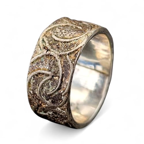 LeoLars-PABE Auf alt gemachter Struktur Ring aus 925er Silber, Gr. 56 (18), teileloxiert, teilgeschwärzt, halbkreis Struktur, Unikat, Handarbeit, Vintage Stil