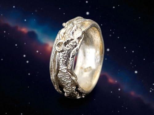 LeoLars-PABE Kraftring mit Design Struktur, aus 925er Silber, handgeschmiedet, glänzend, teileloxiert, Unisex, Unikat, Handarbeit, Gr. 58 (18,5)