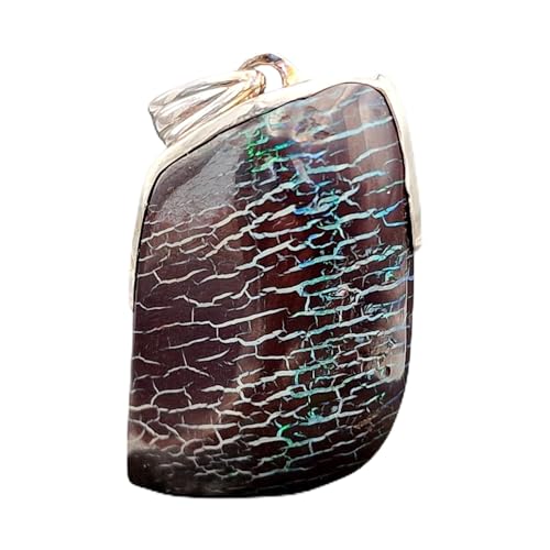 LeoLars-PABE Außergewöhnlicher Boulder Opal Anhänger aus 925er Silber, tolles Muster durch viele gemeine Opaladern und Opalfeuer in grün, Unikat, Handarbeit, Unisex
