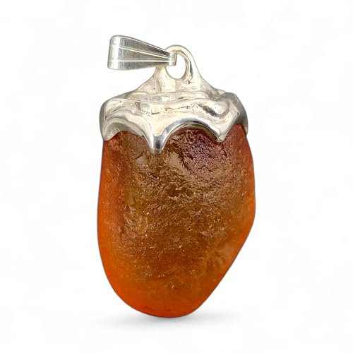 LeoLars-PABE Nordsee Bernstein Design Anhänger aus 925er Silber, sehr klar, honiggelb und natürlicher Oberfläche, Unikat, Handarbeit, Unisex
