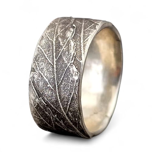 LeoLars-PABE Design Kräuterblatt Ring 420 aus 925er Silber, Nr.004, Oberfläche aus echten Kräutern hergestellt, teils glänzend, teils mattiert, Unisex, Gr. 55-56 (18,7), Unikat, Handarbeit