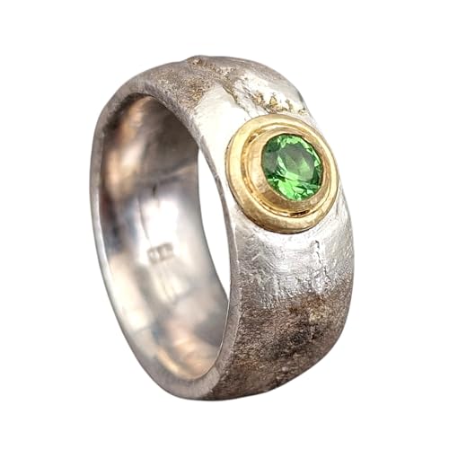 LeoLars-PABE wundervoller Sandguss Design Ring, Gr.61 (19,5), aus 925er Silber, knalliger Tsavorit in 585er Gelbgoldfassung, Unikat, Handarbeit, Unisex, Nr. 161