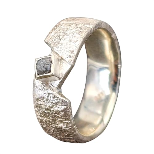 LeoLars-PABE Rohdiamant Würfel Design Ring aus 925er Silber, Größe 62-63 (19,8), angeschmolzene Oberflächen Struktur, Unikat, Handarbeit