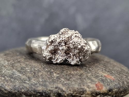 LeoLars-PABE Blumenkohl Design Ring mit gehämmerter Ringschiene aus 925er Silber, Gr.61-62 (19,6), Ringkopf abgeformt, Vegetarier, Veganer, Unikat, Handarbeit, Unisex