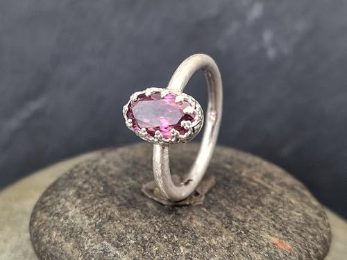 LeoLars-PABE Rosa Turmalin Design Ring, Gr.60 (19,3), aus 925er Silber mit runder mattierter Ringschiene und Galeriefassung, verspielt, Unikat, Handarbeit
