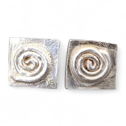 Rechteckige Design Ohrstecker aus 925er Silber mit Spirale des Lebens, mit Flügelmuttern, Unikat, Handarbeit, Unisex