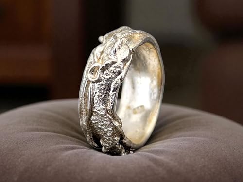 LeoLars-PABE Kraftring mit Design Struktur, aus 925er Silber, handgeschmiedet, glänzend, teileloxiert, Unisex, Unikat, Handarbeit, Gr. 58 (18,5)