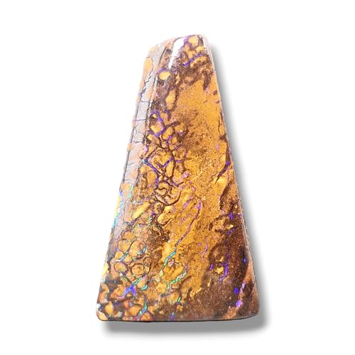 LeoLars-PABE Toller gebohrter Boulder Opal Anhänger mit 60cm Lederband, schönes Muster und blau lila grünes Opalfeuer, 39x22,5x7,2mm, Unikat, Handgeschliffen